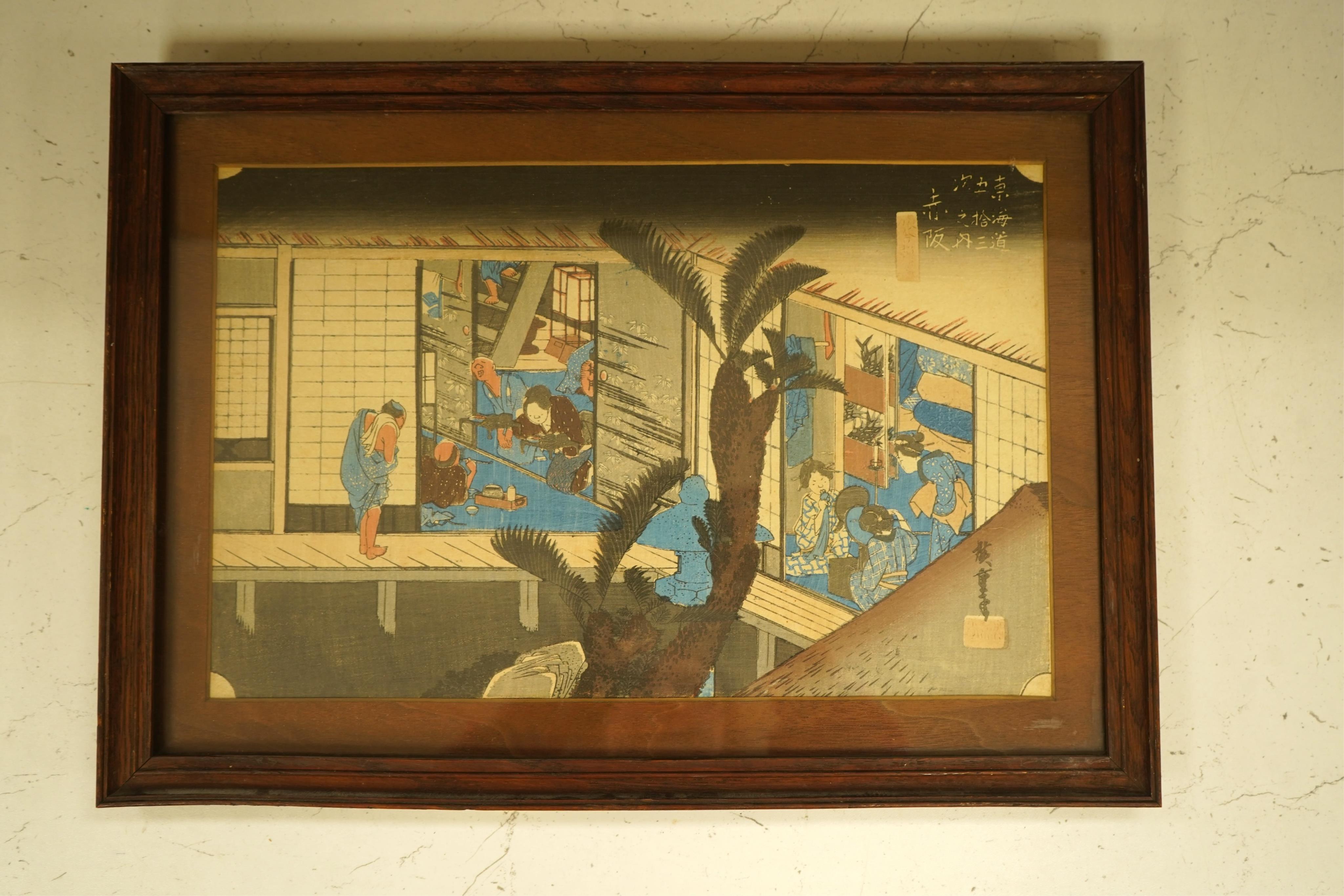 Hiroshige (1797-1858), 'Scene of hostesses at an inn from The 53 stations of Tokaido series’, Japanese woodblock print, 22 x 34cm